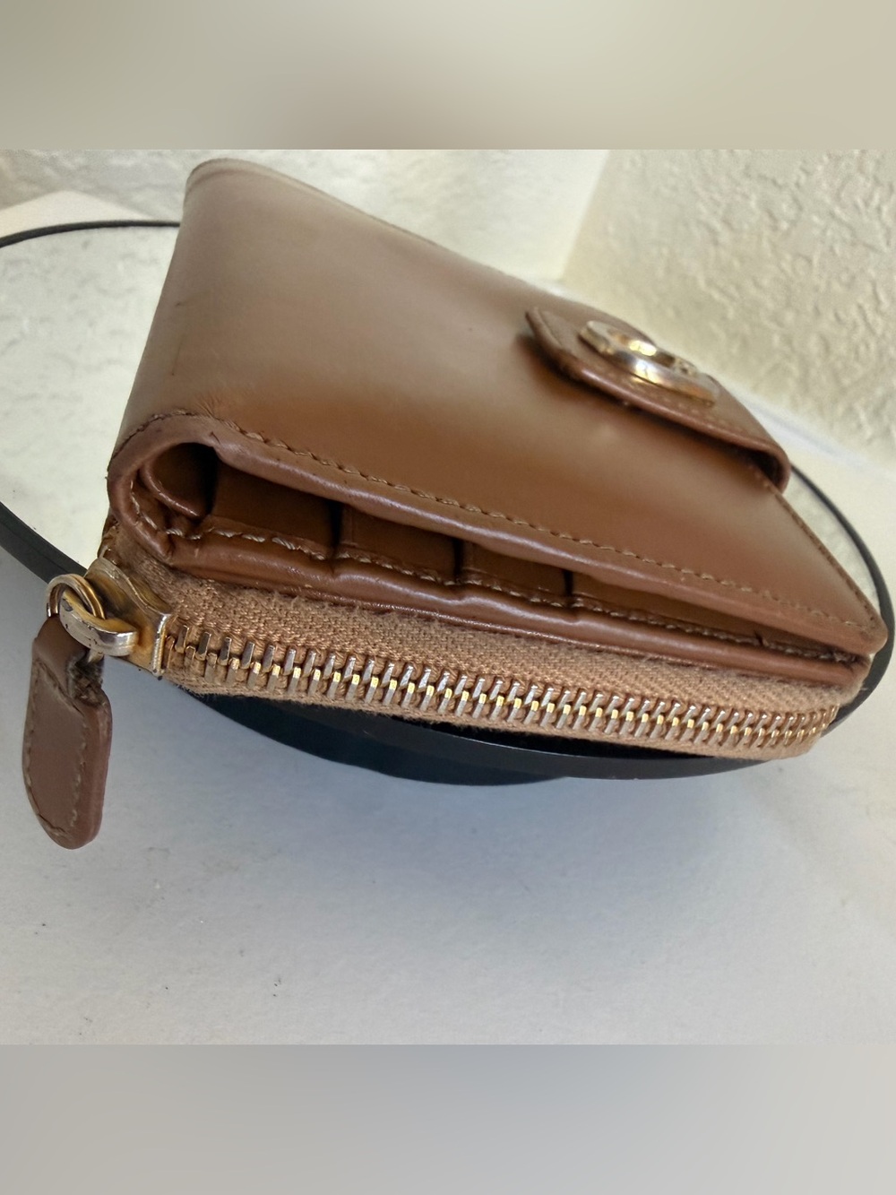 Gucci Horseshoe Tan leather bifold Compact wallet Clutch Made in Italy - Picture 5 of 15